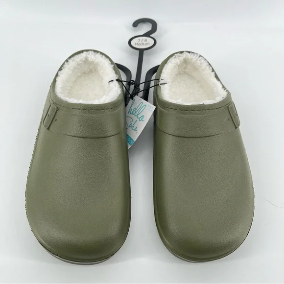 Hello Soho Women’s Olive Green Faux Fur Cozy Lined EVA Slip On Clogs Medium 7/8 - Picture 2 of 13